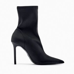 Zara Black Satin Stretch Sock Pointed Stiletto Ankle Boot Size 7 NWOT